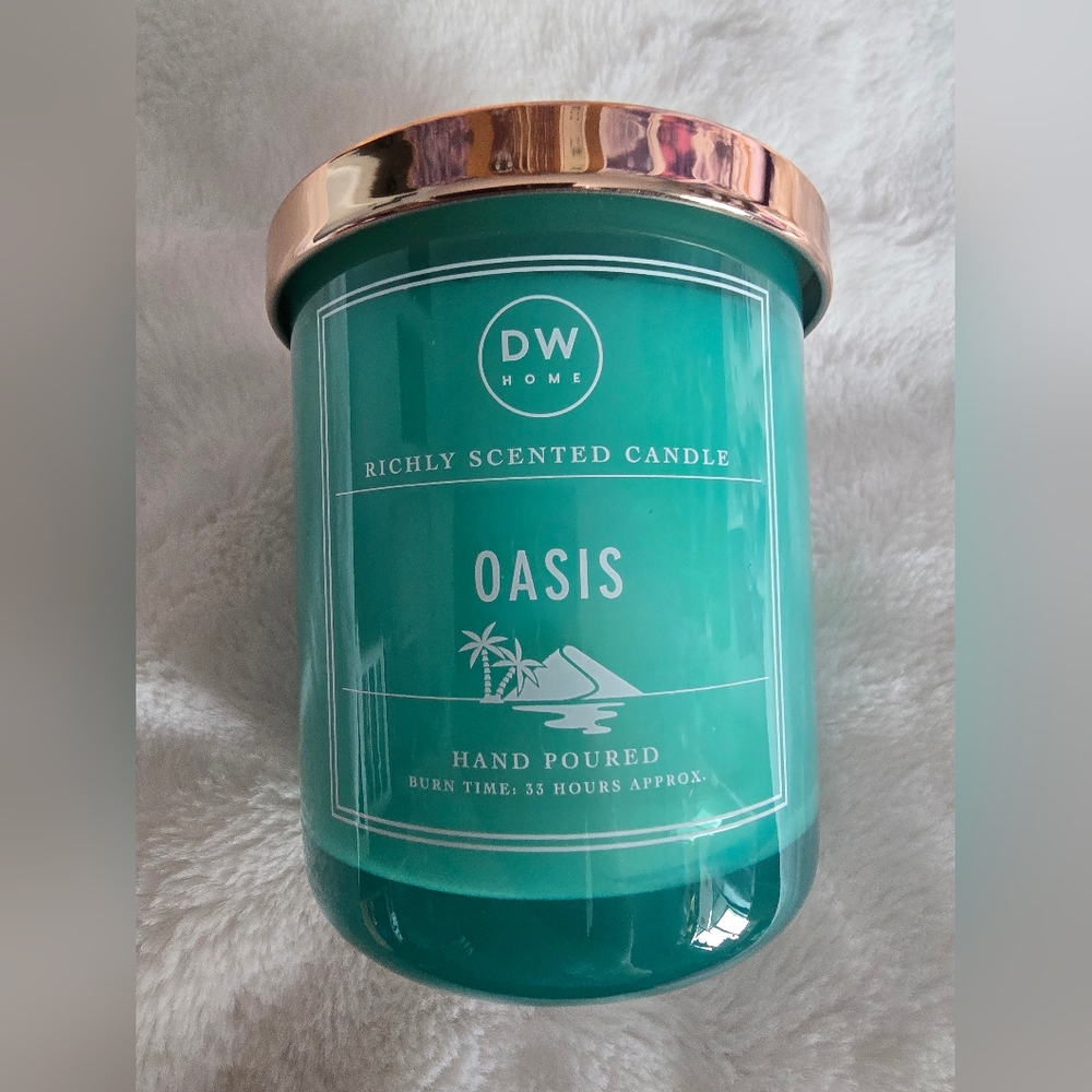 DW Home Oasis Scented Jar Candle - Teal with Rose Gold Lid